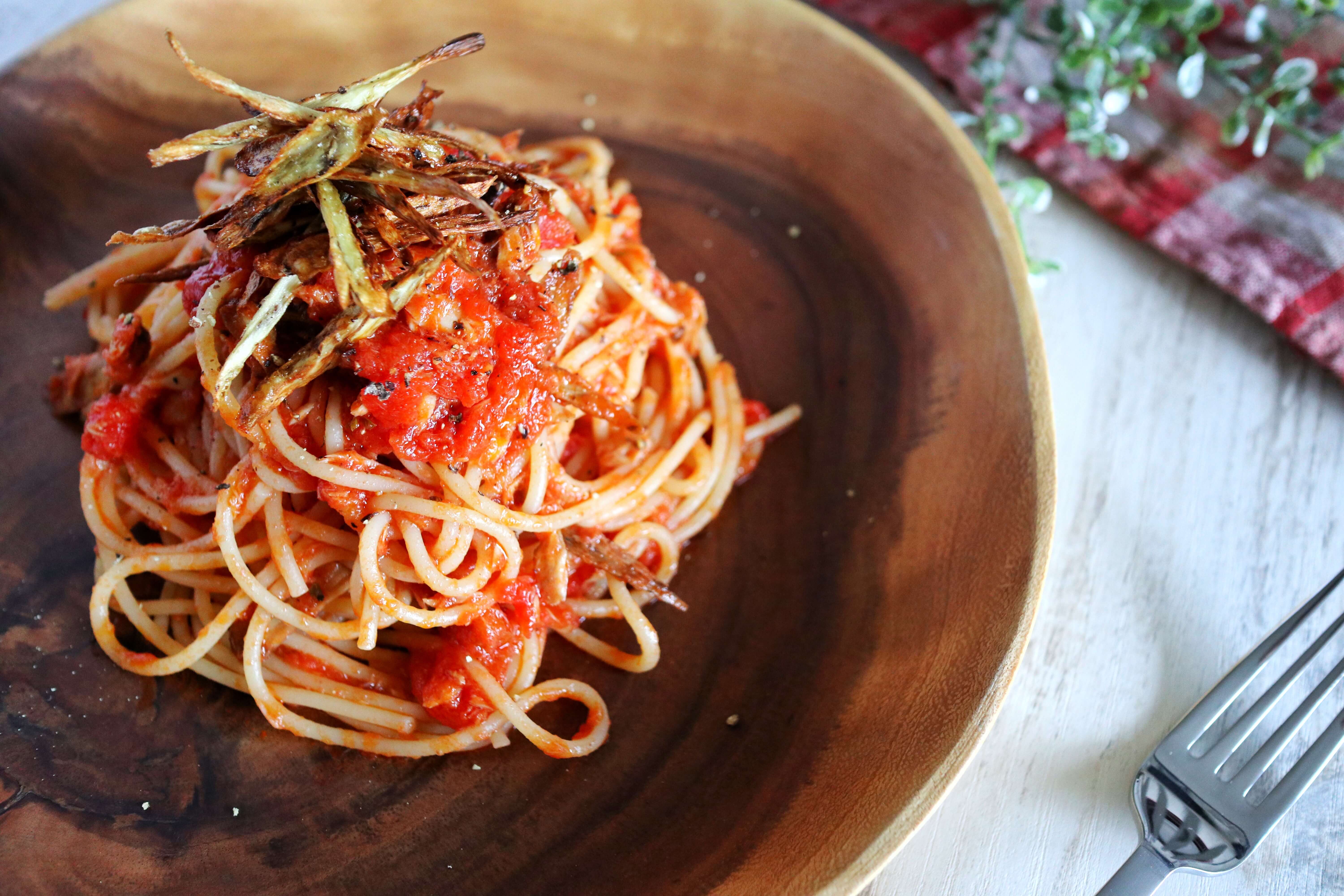 【大絶賛！】ツナとごぼうのトマトパスタのレシピ 美男パスタ