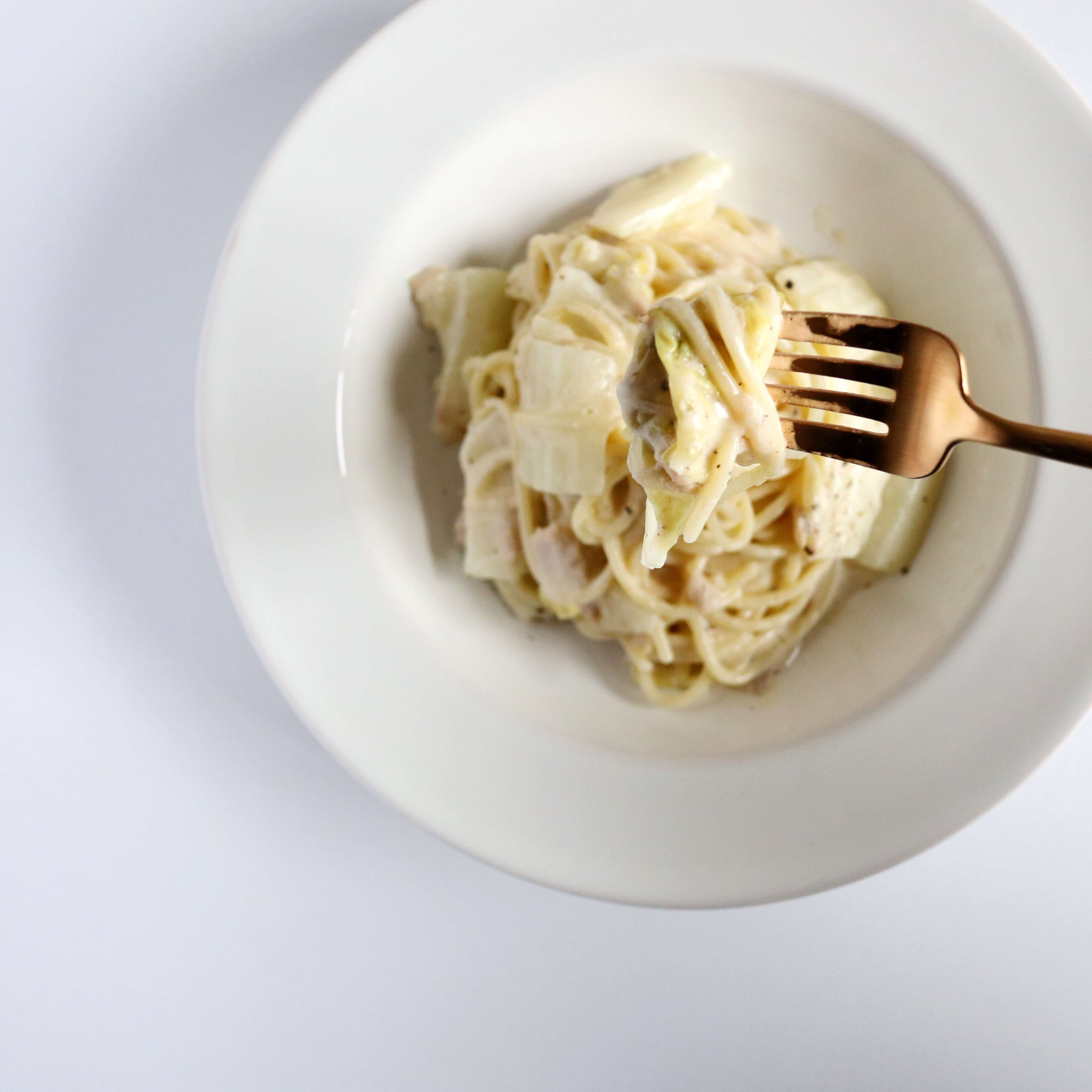 【簡単】ツナと白菜の豆乳クリームパスタのレシピ