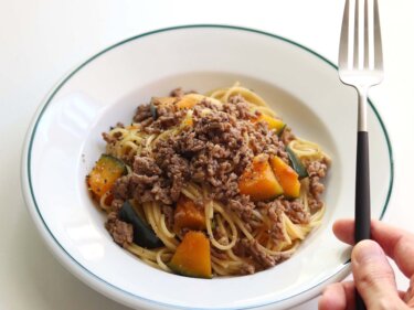 【激うま】かぼちゃとひき肉の和風パスタのレシピ/作り方