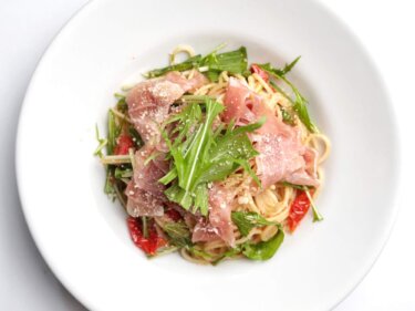 【フライパン不要】水菜と生ハムのパスタのレシピ/作り方
